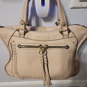 ORYANY Sarah Braiding Detail Tan Pebble Leather Satchel Shoulder Bag